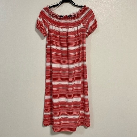 Zara Dress Women’s Size Small Red & White stripped Off the Shoulder MIDI Dress - Picture 3 of 8